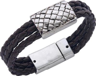 Behave - Armband met gevlochten imitatieleer met geruit motief