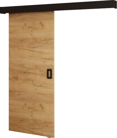 InspireMe - Schuifdeursysteem met rail - 90x204cm - MAY I - Gouden Eik + Zwart frame + Zwart Handvat met Soft-Close system