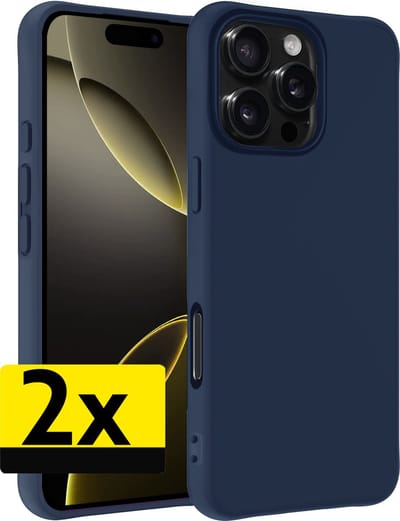 Hoesje - 2 Stuks - Geschikt voor Apple iPhone 16 Pro - Sterk & Shockproof - Case Siliconen - Back Cover - Telefoon Hoes - Telefoonhoesjes - Donkerblauw