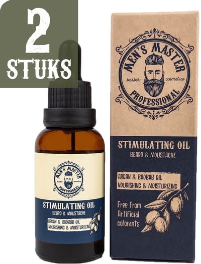 Men's Master Stimulating Beard Oil Voordeelverpakking – Verzorgende Baardolie met Vitamine E – Stimuleert Baardgroei – Baardverzorging voor Gevoelige Huid – 2 x 30ml