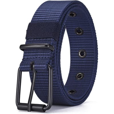 Ceinture en Nylon pour Homme Ceinture en Toile Poreuse à Boucle à Ardillon Ceinture de Sport d'Extérieur Ceinture Tendance pour Femme avec Ceinture pour Jeans pour Hommes Femmes 118cm bleu