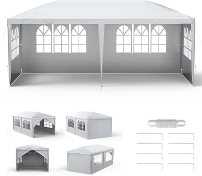 Feesttent Paviljoen - Waterdicht Tuinpaviljoen - Buitenfeesten Organiseren - 8 Afneembare Zijwanden - 3 x 6 Meter - Grijs
