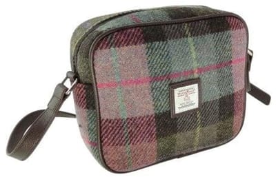 Schoudertas Almond Gedempt Groen & Paars Tartan - 19x21x7 - Harris Tweed - Glen Appin of Scotland