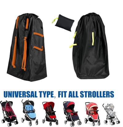 Transporttas voor Kinderwagen, 120 x 63 x 43 cm, Waterdichte Oxford Bescherming met Verstelbare Schouderbanden, Ideaal voor Vliegtuigreizen en Dagelijks Gebruik, zwart-oranje, multifunctioneel en praktisch
