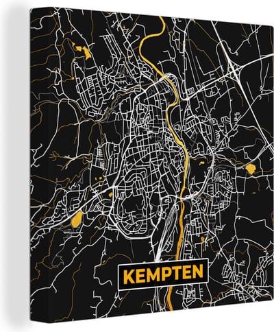 Canvas Schilderij Goud – Duitsland – Plattegrond – Gold – Stadskaart – Kaart – Kempten - 20x20 cm - Wanddecoratie