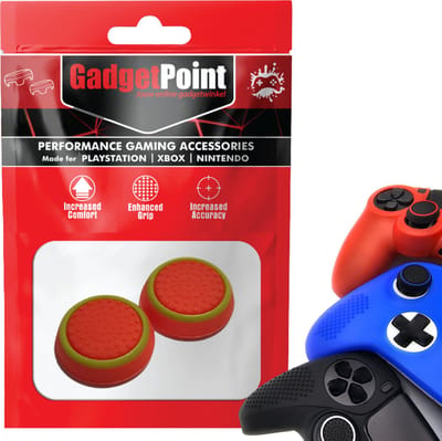 Gadgetpoint - Thumb Grips voor PlayStation, PS5, Xbox X/S, One & Switch Pro Controller - Gaming Thumbgrips - Performance Anti-Slip Thumbsticks - Bescherming Accessoires - Rood met groene cirkel