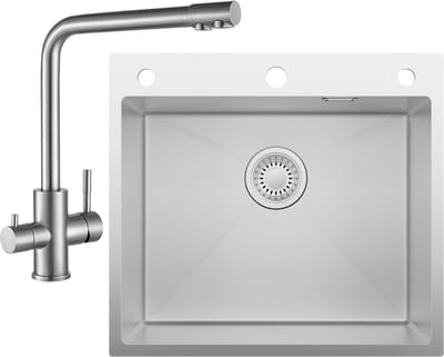 CECIPA max Spoelbak voor keuken 54x49CM - Spoelbak Keuken Met 3 Wege Keukenkraan en Zeepdispenser 500ML - Spoelbakken met Sifonen en Afvoerzeefje - Wasbak Keuken - Met Kraangat RVS