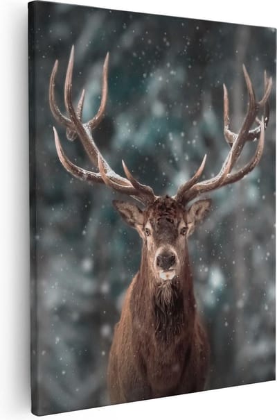 Artaza Canvas Schilderij Hertenkop - 40x50 cm - Wanddecoratie Gewei - Muurdecoratie Winter - Kamer Accessoires
