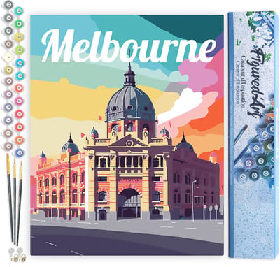 Figured'Art Schilderen op Nummer Volwassenen canvas Reisposter Melbourne - Handwerk acrylverf Kit DIY Compleet - 40x50cm zonder frame