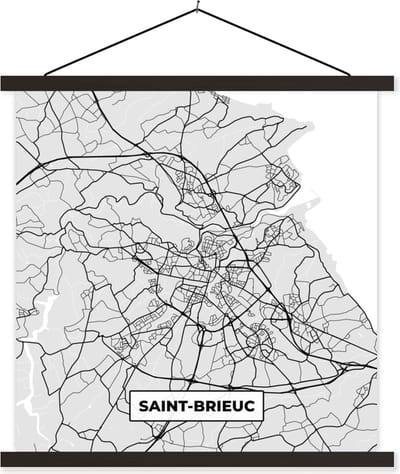 Posterhanger incl. Poster 60x60 cm - Schoolplaat - Frankrijk – Plattegrond – Kaart – Saint-Brieuc – Stadskaart - Textielposter - Zwarte latten - Stadskaart
