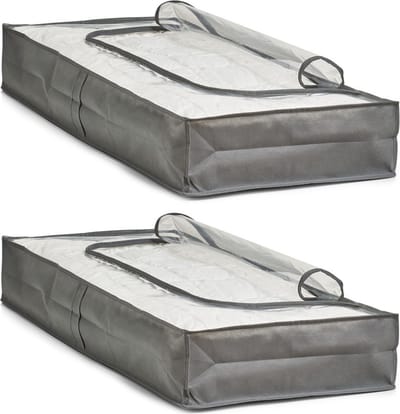 Zeller kussens en dekbed opberghoes - 2x - 103 x 45 x 15 cm - grijs - met venster - Beschermhoezen - Dekentas - Kussentas