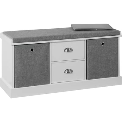 SoBuy FSR66-HG Schoenenbank - Opbergbank - Zitkussen - 2 Laden/2 Manden - 100 x 35 x 50 cm - Wit/Grijs