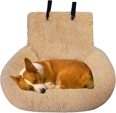 Huisdier Autostoel - Reismand Hond - Veilig Reizen - Afneembare Pluche Hoes - 36 x 34 x 20 cm - Abrikoos