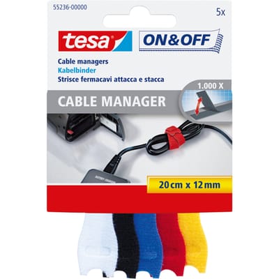 5x Tesa gekleurde klittenband voor kabels 20 cm - Klusbenodigdheden - Huishouden - Tesa - Cabel Manager - Kabels bundelen - Kabelklittenbanden - Kabelbinders 5 stuks