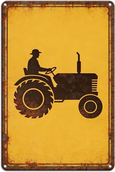 Vintage tractor silhouet wanddecoratie voor balkon, tuin of keuken - metalen sign met gele achtergrond voor cafés en hotels