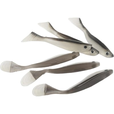 6pcs Appât de pêche souple 10cm 2 couleurs Queue en T Appât artificiel avec dos noir pour pêche en eau salée et eau douce gray