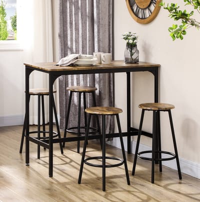 HAUSS SPOLE Barkruk - Bartafelset Met 4 Krukken - Industrieel en Ruimtebesparend - Voor Keuken en Bar - MDF en Metaal - Bruin