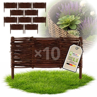 Floranica Tuinafscheiding van wilg - 5 stuks - Hoogte: 20 cm Lengte: 40 cm - Wilgenvlechtwerk, tuinhek, randafwerking voor bloembedden, hout, gazonrand