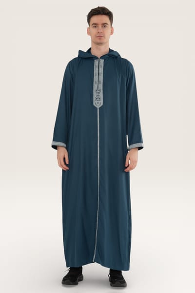 Heren blauwe Eid Marokkaanse Thobe gewaad met capuchon Djellaba Gandoura Ramadan Jubba LFS-HM3