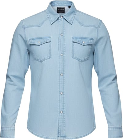 OMBRE Overhemd - Regular Fit - Katoen - Lange Mouw Lichtjeansblauw S