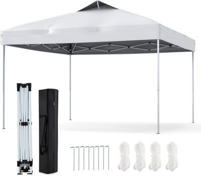 COSTWAY Paviljoen, 3 x 3 m, vouwpaviljoen, waterdicht, stabiel, uv-bescherming 50+, partytent, vouwtent, incl. 8 grondnagels en 4 scheerlijnen en 1 draagtas, tuinpaviljoen voor terras, tuin