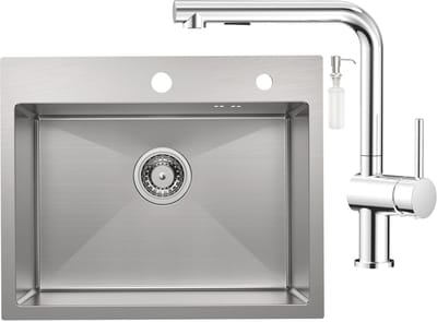 CECIPA max Spoelbak voor keuken 55x45CM - Enkele Spoelbak Met L-uitloop Keukenkraan - Spoelbak Keuken RVS - Spoelbak Met Kraangat - Voor 60 cm Kast