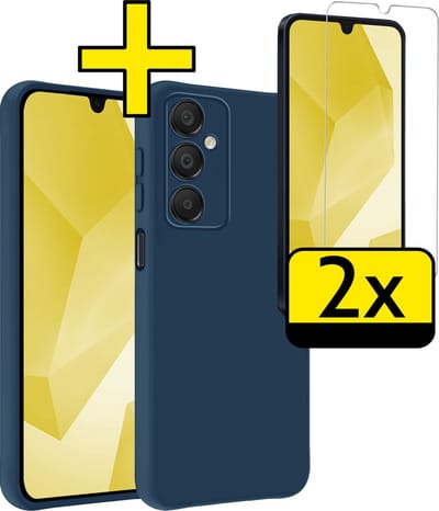 Hoesje - Met 2x Screenprotector - Geschikt voor Samsung Galaxy A16 - Sterk & Shockproof - Back Cover - Siliconen Case - Telefoon Hoes - Telefoonhoesjes - Donkerblauw