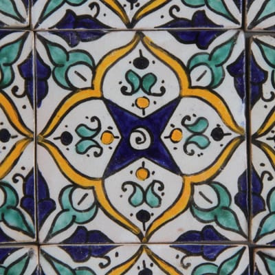 Wandtegels – Handgeschilderd keramiek – Set van 4 – 10×10 cm – Blauw turkoois geel