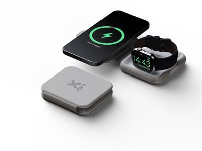 Xtorm 15W Opvouwbare Draadloze Oplader 2-in-1 - Geschikt voor iPhone, AirPods & Apple Watch - Stijlvol Ontwerp - Snelladen - Grijs
