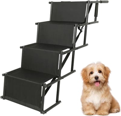 Hondenladder Inklapbaar - Huisdier Trap - Veilig Instappen - Verstelbare Treden - 62 x 38 x 48 cm - Beige