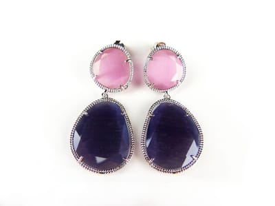 Zilveren oorringen oorbellen Model Inspiring gezet met roze en blauwe stenen