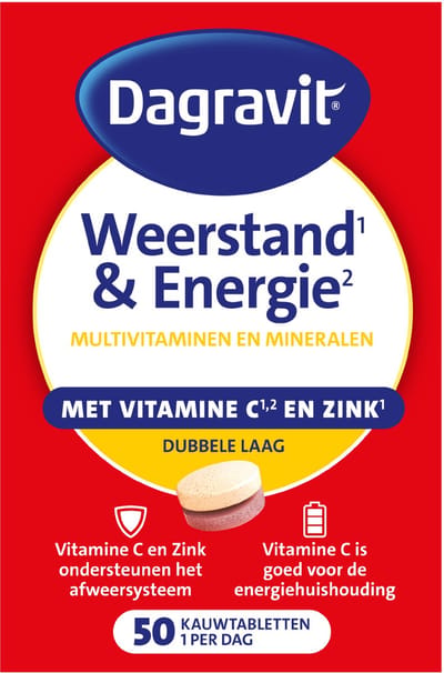 Dagravit Totaal 30 Weerstand & Energie Multivitaminen - Vitamine C, selenium en zink ondersteunen het immuunsysteem - 50 kauwtabletten