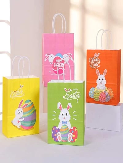 Luxe Paastassen - Feesttassen - Paas Tassen - Pasen - 21 cm hoog / Cadeautas / Tas Happy Easter - Paashaas - Konijn - Eieren - Draagtassen - Tas / Tasjes - Goodiebags / Draagtas - Zakjes - Gedraaid handvat | Kado - Cadeau - Geschenk - DH collection