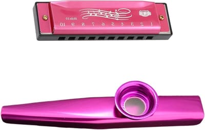 Mondharmonica Kazoo Set - Kinder Muziekinstrument - Muziek Leren Spelen - Duurzaam Metaal - Compact Formaat - Roze Paars