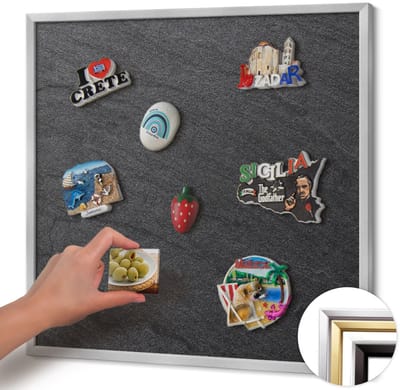 Wallfluent - Zwart Magneetbord met Patronen - 50 cm x 50 cm - Magneetbord met Zilveren Frame - Stenen muurtextuur - Magnetisch Bord voor Thuis en Kantoor - Magnetisch Bord voor Magneten - Magneetbord voor Herinneringen