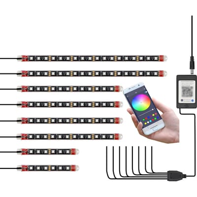 12 STUKS Motorfiets LED Lichtkits Kleurrijke Motorfiets LED Licht APP Bediening Lichtstrips IP65 8pcs zwart