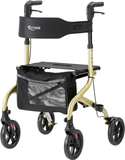 MultiMotion® Rollator Lumo Champagne - Lichtgewicht (slechts 5,9 kg) en opvouwbaar - Inclusief rugsteun en wandelstok houder - Voor binnen en buiten