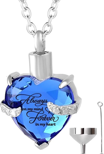 Luxe Ashanger - met Ketting - Voor As, Haren of Parfum - Assieraad - As Ketting - Gedenksieraad - Urn - Incl. As vuller en Opbergzakje - BLAUW
