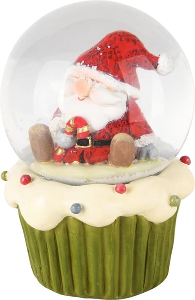 Dekoratief | Waterbol cupcake m/santa, groen/rood, resina/glas, 10x10x15cm | A245636