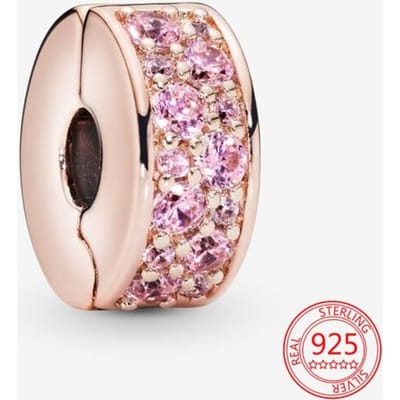 Authentieke S925 Zilveren Bedels 925 Sterling Mooie Roze Hart Oordopjes Bedels passen Armband en Ketting Meisjes Cadeau Sieraden beige