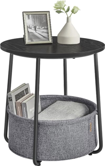 MAZAZU - Bijzettafel - Nachtkastje - Stoffen Mand - Zwart - 45x45x50cm