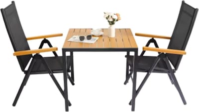 Balkonset Tuinmeubelen - Tuinset - Bistroset - Balkonmeubels - Loungeset - 3-delige set - Aluminium Zitgroep met Tuintafel en 2 Klapstoelen - 7-voudig Verstelbare Hoge Rugleuning