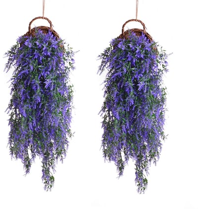 Kunstmatige hangende planten, plastic, voor binnen en buiten, gras, tarwegras, decoratie voor thuis en tuin, wanddecoratie, 2 stuks