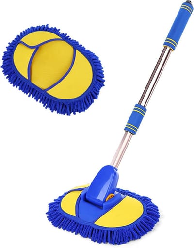 Reinigingsset Auto - Wasborstel Mop - Voertuig Poetsen - Verstelbare Lengte - 62-98 cm - Blauw