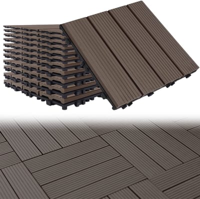 Froadp 33 stuks WPC-tegels 30 x 30 cm, WPC-kliktegels, 3 m², balkontegels, terrastegels, tegels met houtlook, terrasplanken voor balkon, lichtbruin
