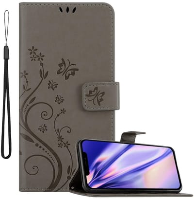 Cadorabo Hoesje geschikt voor Apple iPhone 13 MINI in BLOEMEN GRIJS - Beschermhoes in bloemmotief met magnetische sluiting, standfunctie en kaartsleuven Book Case Cover Etui
