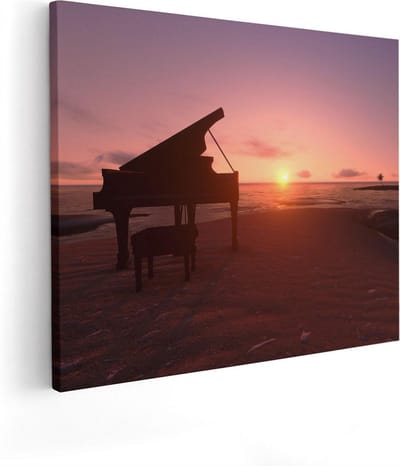 Artaza Canvas Schilderij Zonsondergang Zee - 50x40 cm - Wanddecoratie Strand - Muurdecoratie Piano - Kamer Accessoires