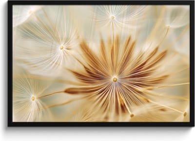 Poster in lijst - Fotolijst 90x60 cm - Posters - Paardenbloem - Beige - Abstract - Modern - Natuur - Posterlijst zwart - Decoratie - Wanddecoratie woonkamer - Muurdecoratie slaapkamer
