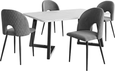 Eetset Eettafel met 4 stoelen Grijs Fluweel Eetkamerstoel Verstelbare stoelpoten Keukentafelset Zwarte tafelpoten