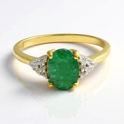 Cavill - Vergulde 925 Sterling Zilver Ring - Bahia Ovaalgeslepen Smaragd 1,08 ct Brasiliaans - 12 Sprankelende Zirkonia's - Elegante Ring Groen